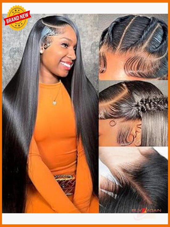 30 Inch 13x6 Lace Front Wig Human Hair Straight 200% Density Natural Black main image 5